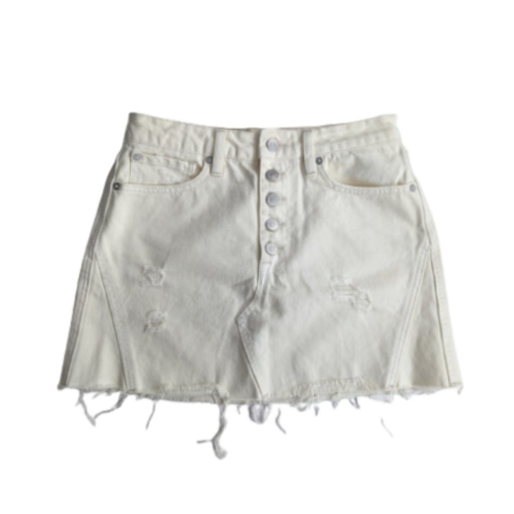 Free People We the Free Distressed Denim A-Line Mini Skirt 27 - Picture 2 of 7